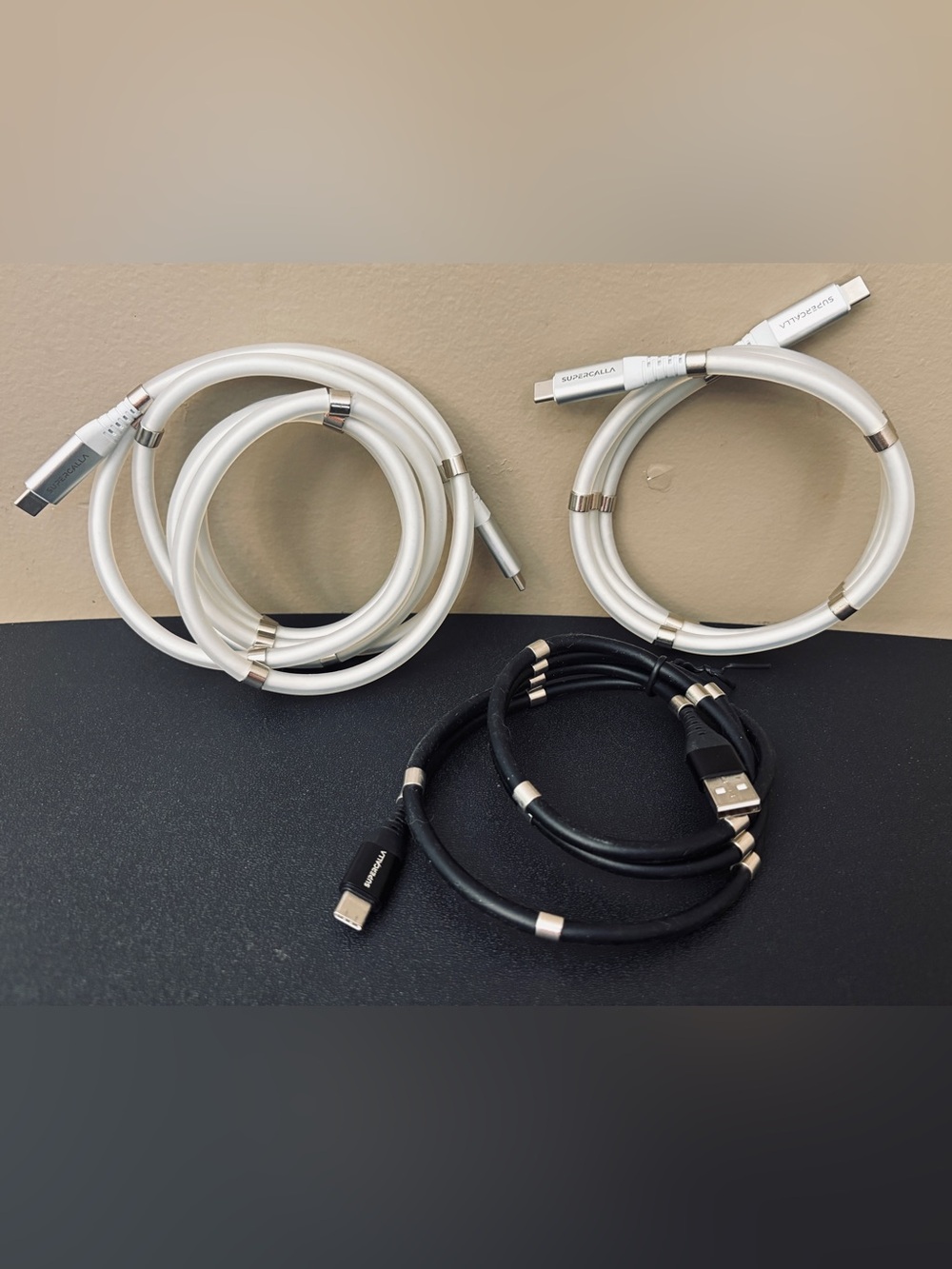 (3) Supercalla Magnetic USB Charging Cables - USB-C & USB-A